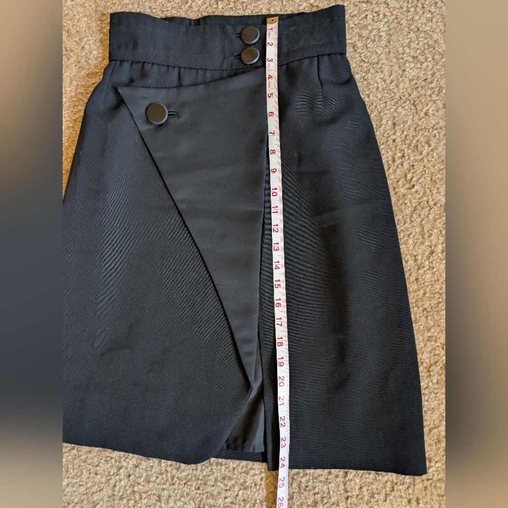 Vintage Saint Laurent Black Wrap-Front A-Line Skirt with Button Accents - Picture 3 of 8